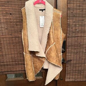 Blank NYC Brown and Cream Shearling Vest
